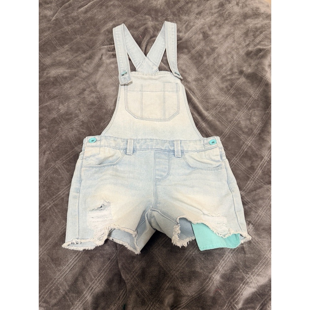 Squeeze Girls Denim Overall Shorts Size 10 White Wash Jean Overalls Summer Play